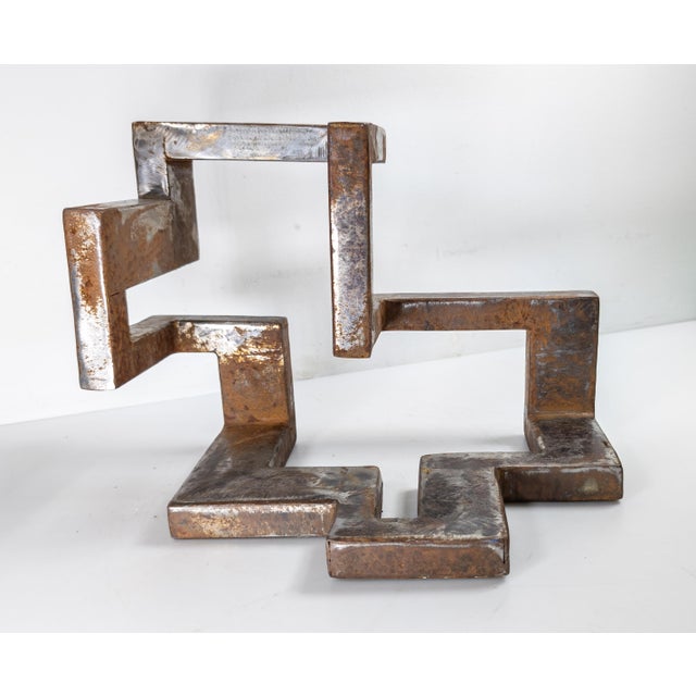 Mid-Century Modern Abstract Brutalist Geometric Steel Sculpture, Unsigned For Sale In New York - Image 6 of 10