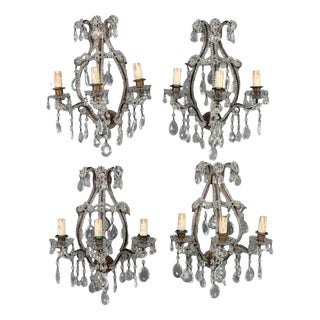 Italian Wall Lamps in Burnished Metal and Glass, Set of 4 For Sale