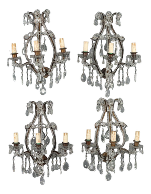 Italian Wall Lamps in Burnished Metal and Glass, Set of 4