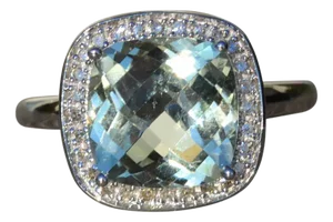 The Simone: Ladies Contemporary Praisiolite and Diamond Ring in 14K