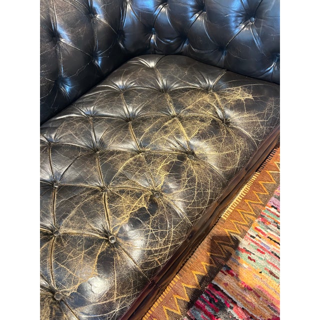 Large Vintage Black Leather Chesterfield Sofa For Sale - Image 9 of 12