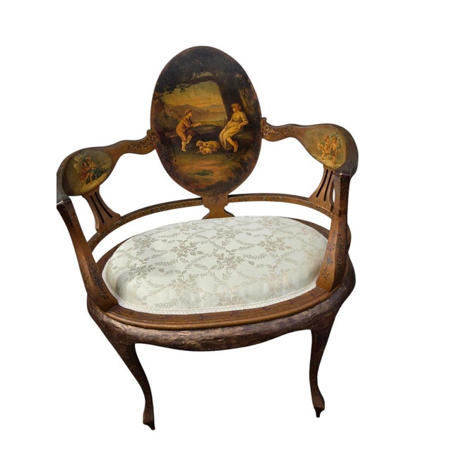 Cream 19th Century French Louis XV Style Hand-Painted Romantic Armchair For Sale - Image 8 of 14