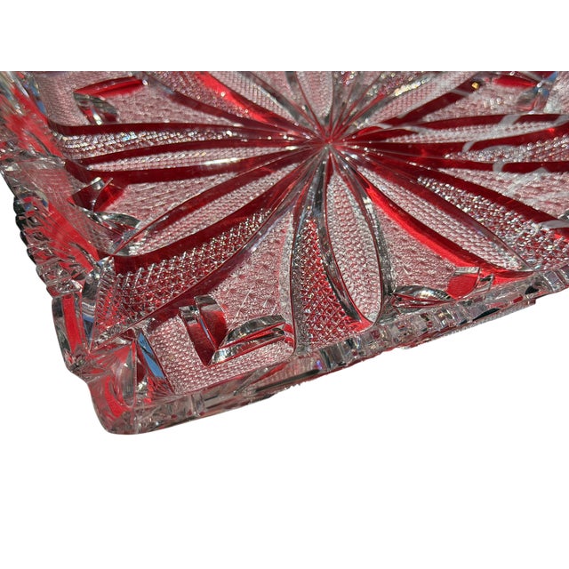 Large Antique American Brilliant Cut Glass Square Serving Bowl Platter Tray For Sale - Image 4 of 7