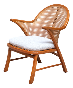 Vintage Armchair in Cherry Wood and Cane and Bouclé by Frits Schlegel, Denmark, 1940s
