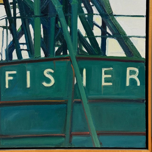 Vintage Industrial Landscape With Green Refinery Detail, Signed (1999, Oil on Canvas) For Sale In Philadelphia - Image 6 of 8