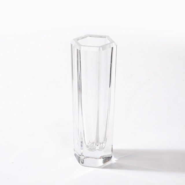 Transparent Mid-Century Modern Hexagonal Crystal Vase Signed Bengt Edenfalk for Royal Krona For Sale - Image 8 of 17