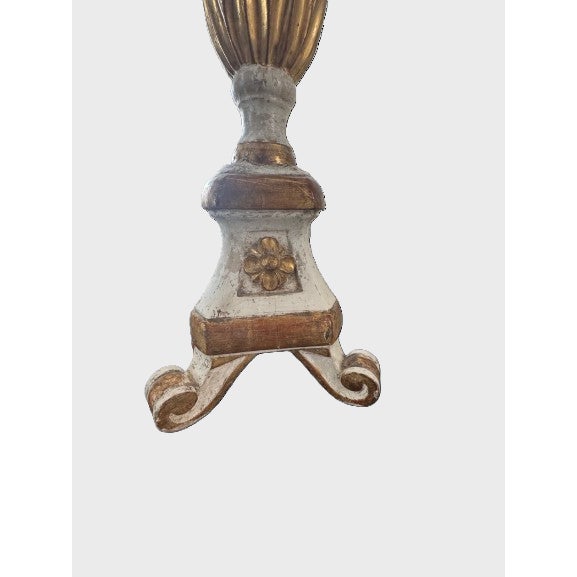 Pair of Antique Italian Carved Wood Candlesticks With Gilt Details For Sale - Image 4 of 4