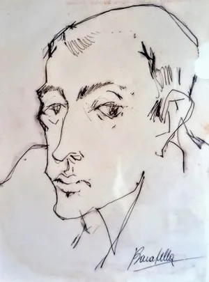 Paolo Baratella, Portrait of a Journalist, 1970s, Ink Drawing
