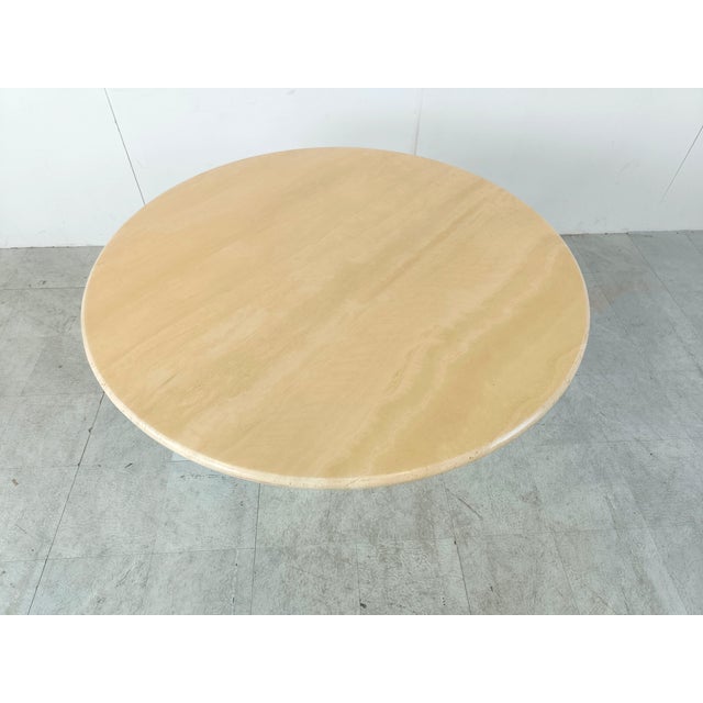 Beige Italian Round Travertine Dining Table, 1970s For Sale - Image 8 of 11