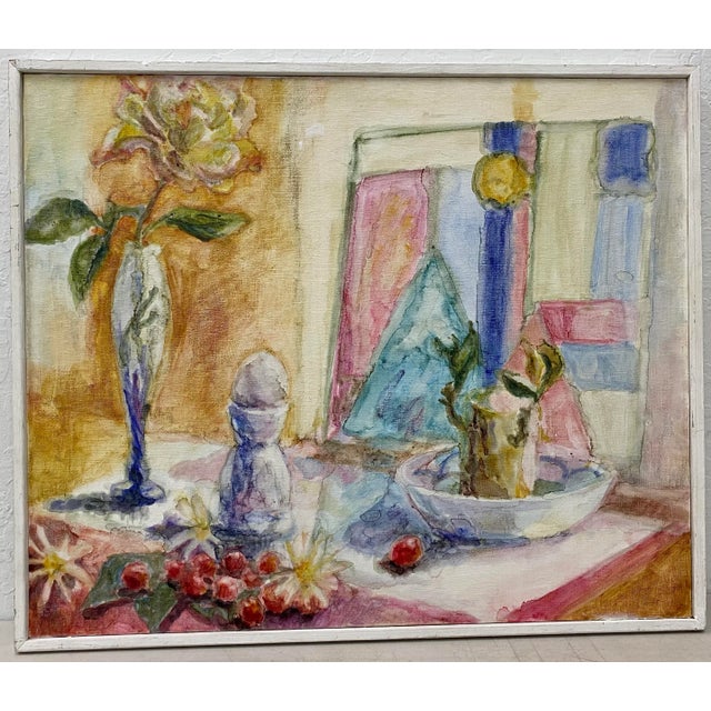 Sally Salans "Still Life With Glass Objects" Original Oil Painting C.1991 For Sale - Image 12 of 12