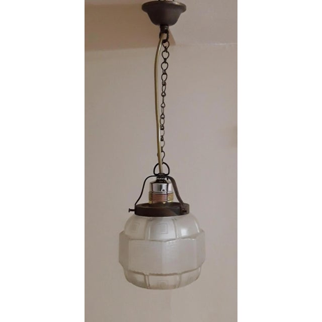 Small German Ceiling Lamp with Brass Mounting & Matt Decorated Glass Shade, 1900s For Sale - Image 3 of 5