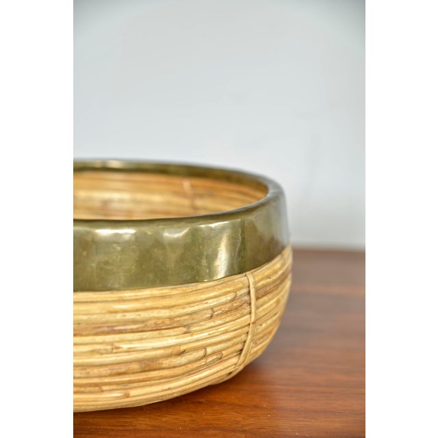 1970s Rattan, Cane and Brass Basket by Vivai Del Sud, Italy, 1970s For Sale - Image 5 of 12