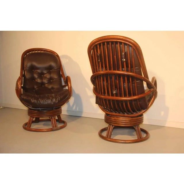 Rattan & Leather Swivel Lounge Chairs, 1960s, Set of 2 Chairish
