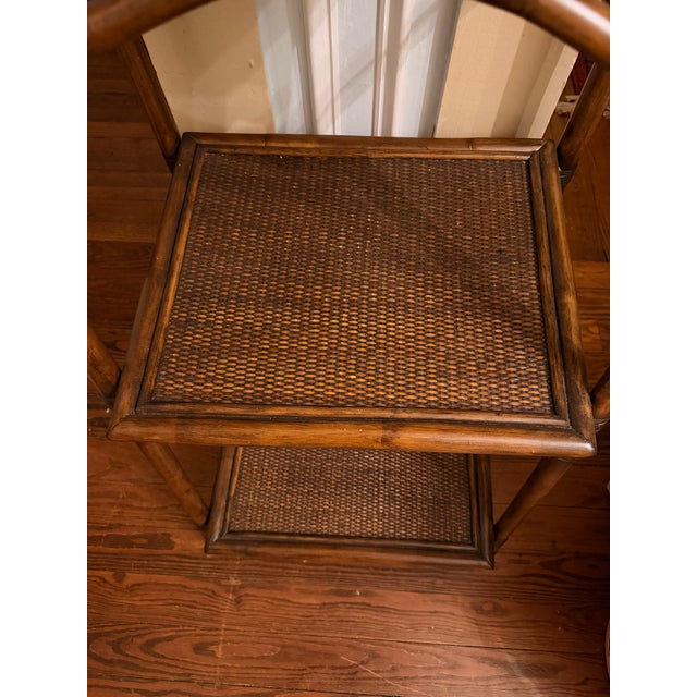 Wood Coastal Boho Arched Rattan and Burnt Bamboo 4-Tier Étagère - 72" H For Sale - Image 7 of 12
