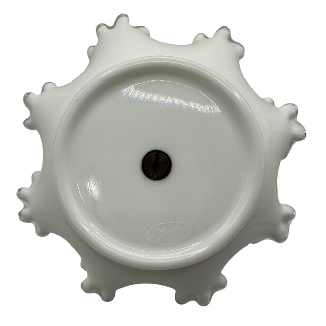 White 1950’s Fenton Milk Glass Bon Bon Dish With Silver Crest Rim and Metal Handle For Sale - Image 8 of 10