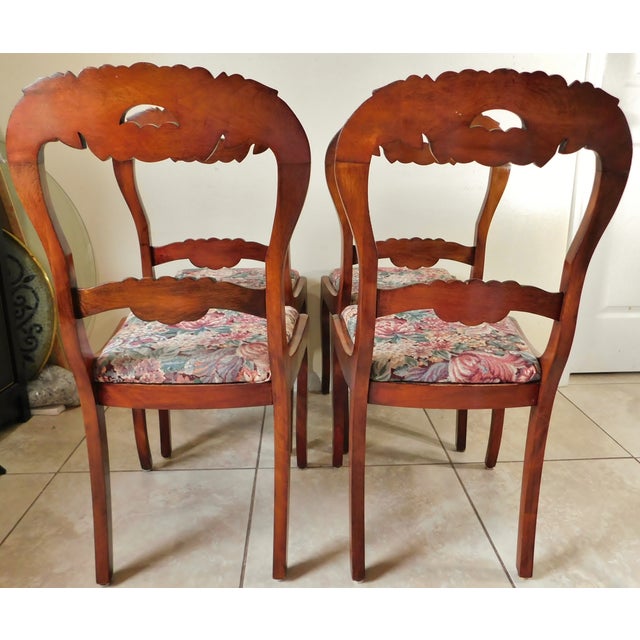 Set of 4 Antique Charlotte Chair Co. Ornate Carved Mahogany Wood Floral