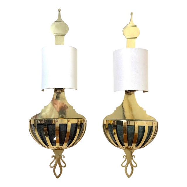 Brass Wall Lights with Planters from Valenti, Spain, 1970s, Set of 2 For Sale