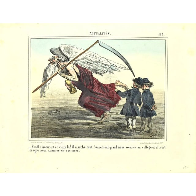 Charles Amedee De Noe (cham) - News, Old Angle - Original Lithograph by Cham - 1865 For Sale