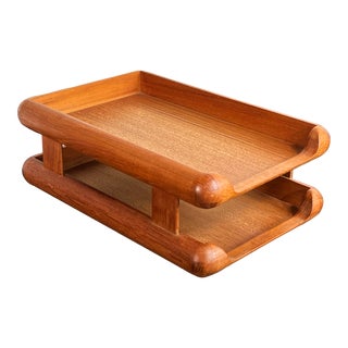Vintage Danish Modern Teak Paper Tray Desk Letter Organizer by Kalmar For Sale