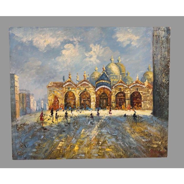 Vintage Venice San Marco Square Impressionist Oil Painting on Canvas For Sale - Image 6 of 10