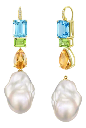 GemFusion 13.65ctw Topaz Peridot Citrine Diamond Baroque Pearl Convertible Drop Earrings
