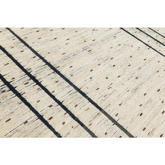 11 X 14 Modern Moroccan Wool Rug With Minimalist Geometric Black Line Design For Sale - Image 9 of 11