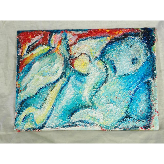 Vintage French Christiane Berthaumier Abstract Oil Painting of a Submarine Evoking a Kraken For Sale - Image 11 of 11