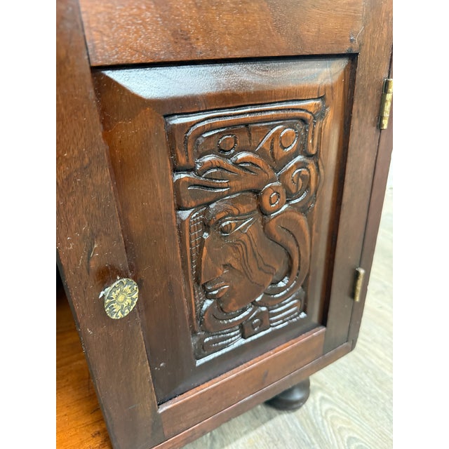 Vintage Hand Carved Solid Wood Mexican Colonial Server Credenza For Sale - Image 4 of 18