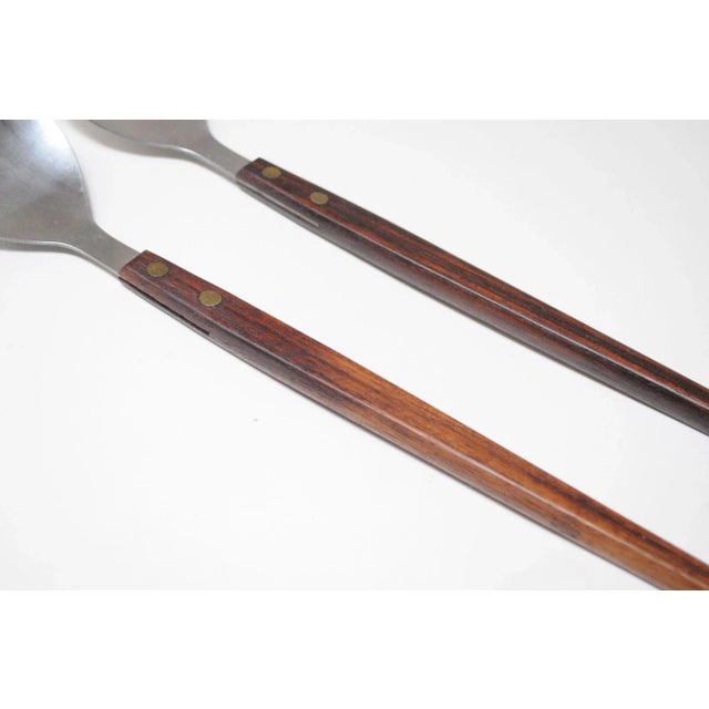 Vintage Japanese Modernist Rosewood and Stainless Steel Salad Tongs/Serving Utensils For Sale In New York - Image 6 of 11