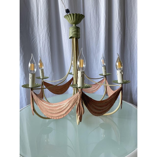 Six-Arm Chandelier in Enameled Sheet Metal, 1940s For Sale - Image 12 of 15