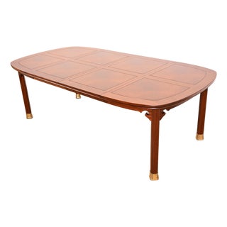Henredon Mid-Century Modern Hollywood Regency Chinoiserie Walnut and Burl Wood Extension Dining Table | Newly Refinished For Sale