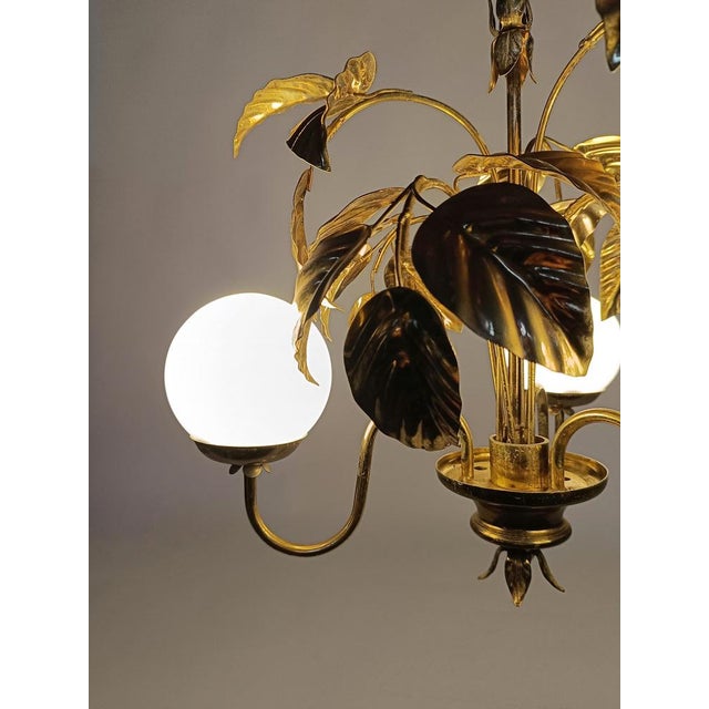 Chandelier with Gilded Leaves and White Opaline in the style of Hans Kögl, 1970s For Sale - Image 4 of 18
