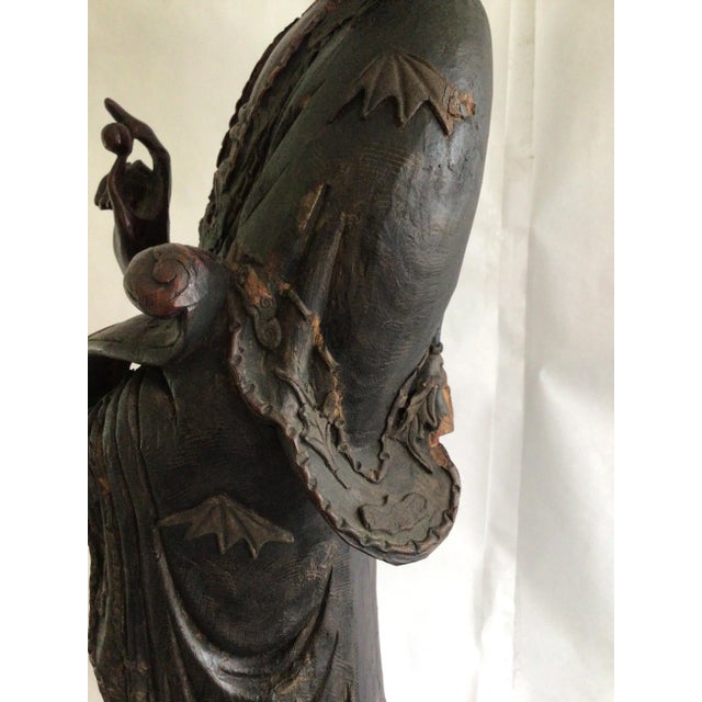 1920s Carved Wood Guanyin Statue For Sale - Image 9 of 12