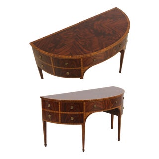 Maitland Smith Flame Mahogany Banded Demilune Sideboard For Sale