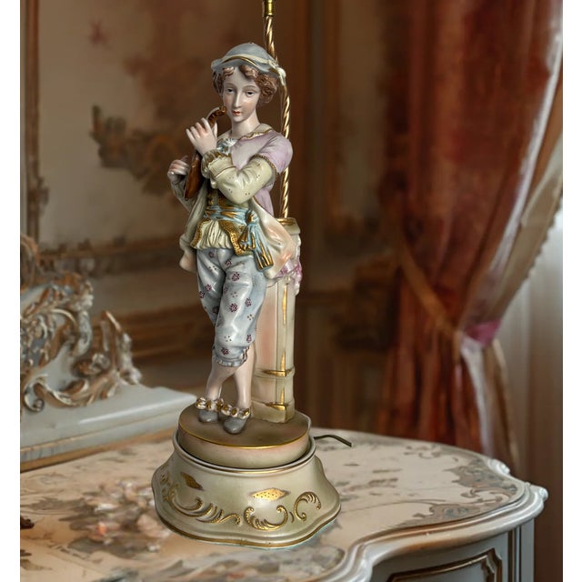 Mid-Century Porcelain Table Lamp Minstrel With Mandolin For Sale In New York - Image 6 of 16