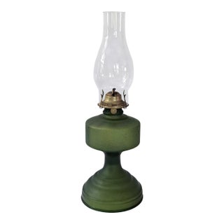 Vintage Green Pebble Glass Kerosene Oil Lamp With P&a Eagle Burner For Sale
