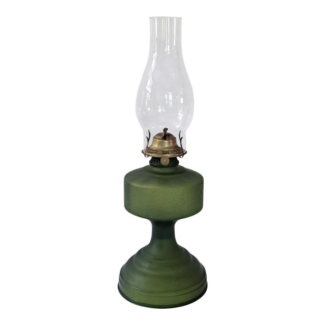 Vintage Green Pebble Glass Kerosene Oil Lamp With P&a Eagle Burner For Sale