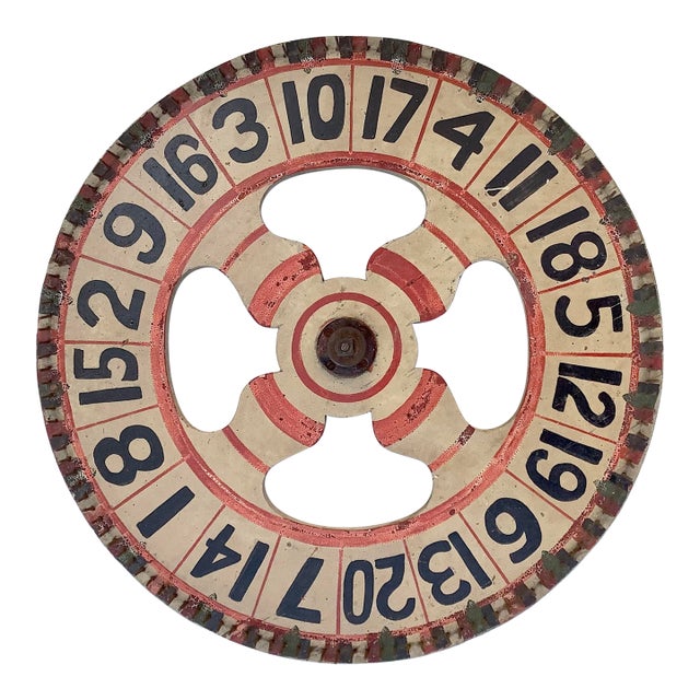 Circa 1930s Two Sided Hand Painted Game Wheel For Sale