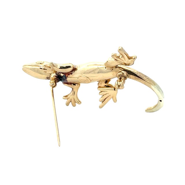 Mid 20th Century 14k Yellow Gold Hollow Lizard Vintage Pin Brooch For Sale - Image 4 of 9