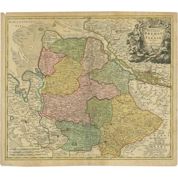 Antique Map of the Duchies of Bremen and Verden attributed to Homann, 1730s For Sale - Image 5 of 5