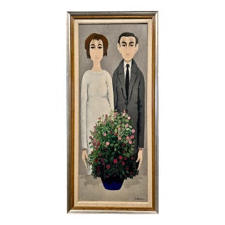 Marcello Boccacci - Modernist Young Lovers Portrait - 1960s Oil Panting For Sale