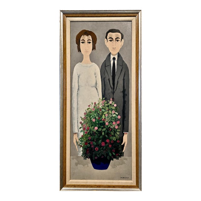 Marcello Boccacci - Modernist Young Lovers Portrait - 1960s Oil Panting For Sale