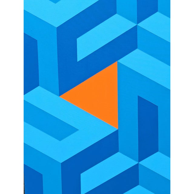Blue Austin Magruder Contemporary Orange & Blue Colorful Tessellated Geometric Abstract Painting, 2024 For Sale - Image 8 of 10