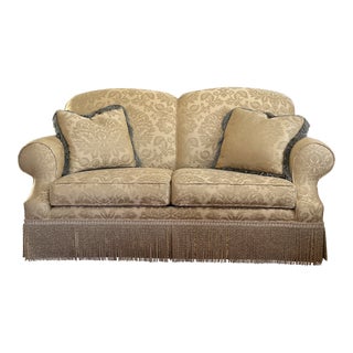 Contemporary Yellow Damask Ethan Allen Loveseat For Sale