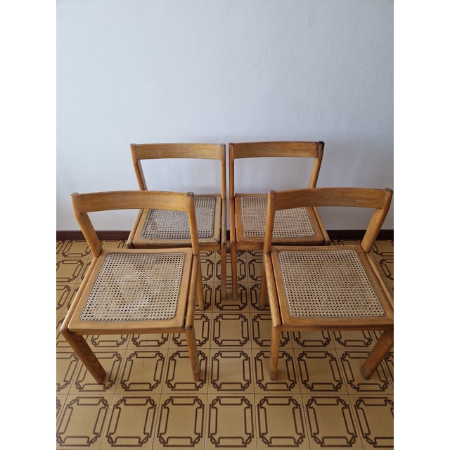 Vintage Chairs in Cane and Wood, 1970, Set of 4 For Sale - Image 4 of 7