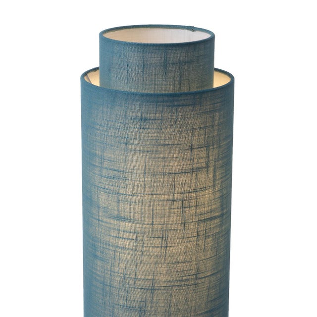 Metal Lollipop Floor Lamp - Black Nickel, Sky Blue Linen Double Shade, on/Off Pull Chain For Sale - Image 7 of 16