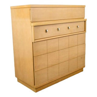 1960s Mid Century Modern Highboy Dresser Blonde Cavalier 5 Drawer For Sale