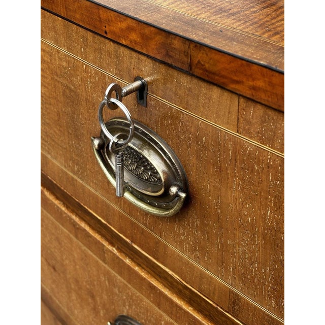 Antique Inlaid Mahogany Bow Front Chest Of Drawers. Has 2 keys that work all the locks except the second drawer down. Nice...