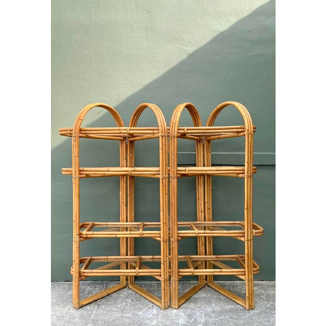Late 20th Century Vintage Arched Rattan Accordion Etagere For Sale - Image 5 of 12