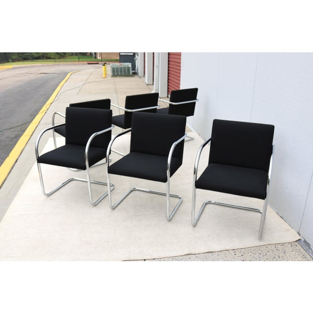 Ludwig Mies Van Der Rohe Brno Tubular Chairs in Black Fabric by Gordon - Set of 6 For Sale - Image 10 of 18